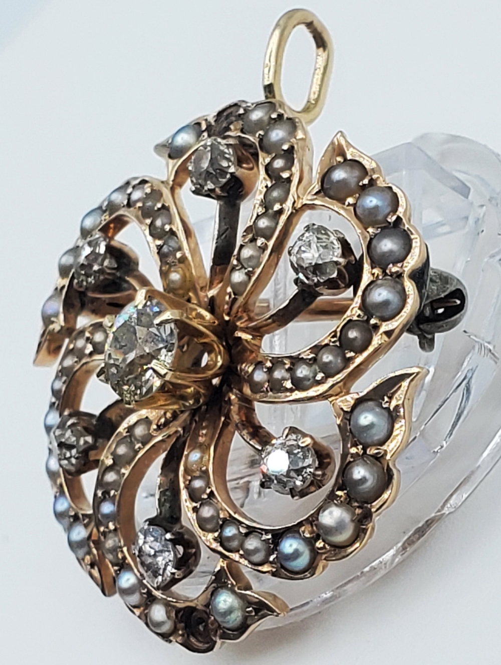 14k Rose Gold Victorian Brooch & Pendent 1.10 TCW Rose Cut Natural Diamonds - Picture 7 of 13